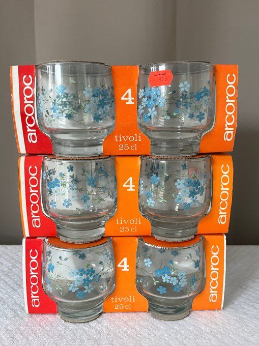 Lot de 12 Verres ARCOROC Modèle Véronica, Myosotis – Neuf, Années 70