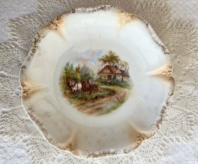 Lot de 2 assiettes anciennes, décoratives, estampillées Pro Saxe ES, Erdmann Schlegelmilch