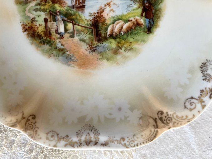 Lot de 2 assiettes anciennes, décoratives, estampillées Pro Saxe ES, Erdmann Schlegelmilch
