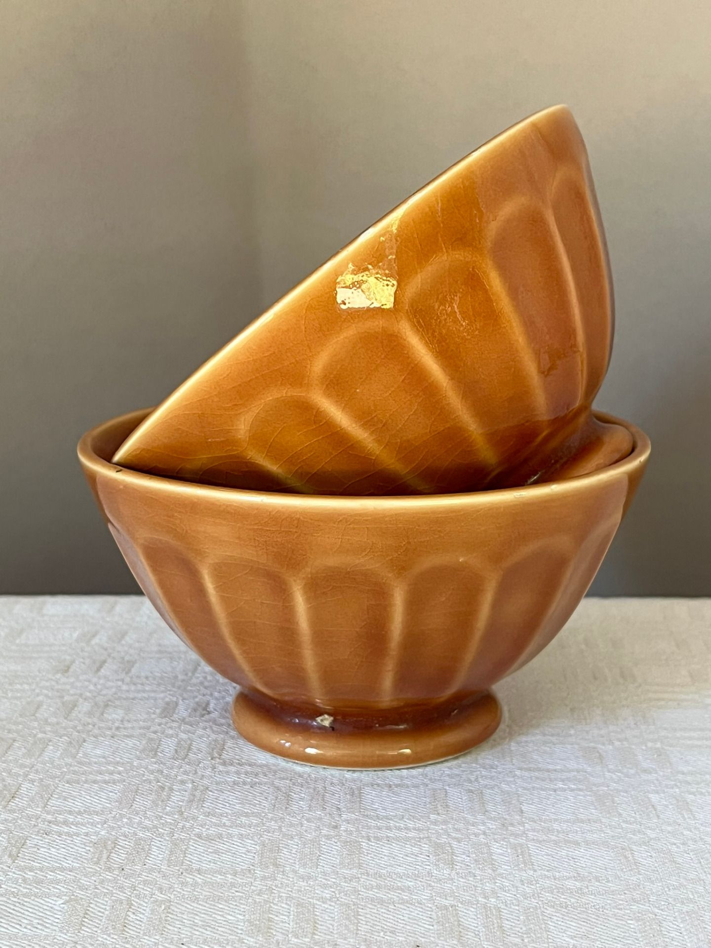 Lot de 2 bols vintage marrons à facettes Digoin Sarreguemines, Taille 5