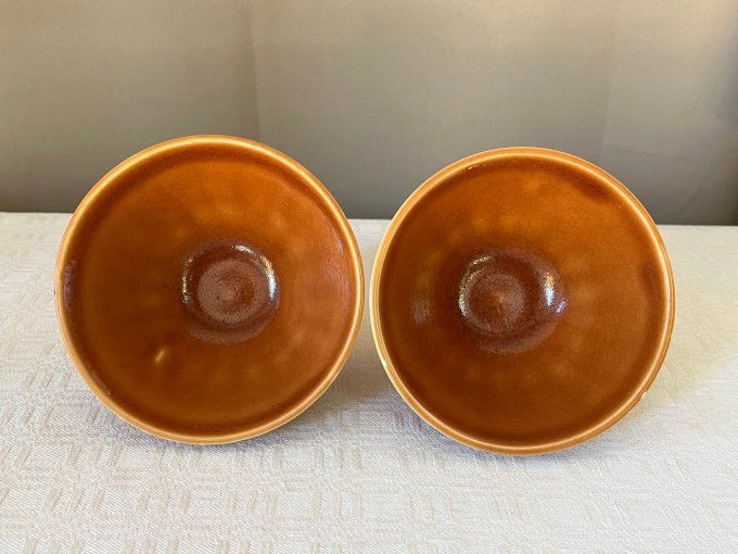 Lot de 2 bols vintage marrons à facettes Digoin Sarreguemines, Taille 5