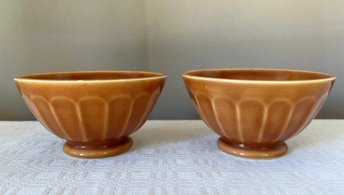 Lot de 2 bols vintage marrons à facettes Digoin Sarreguemines, Taille 5