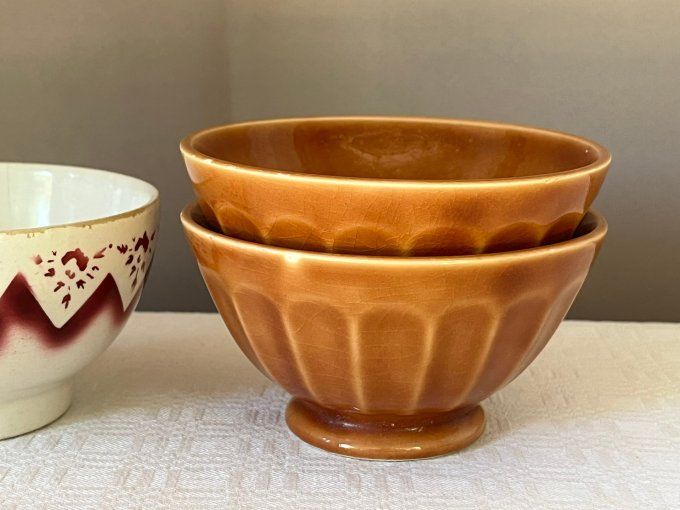 Lot de 2 bols vintage marrons à facettes Digoin Sarreguemines, Taille 5