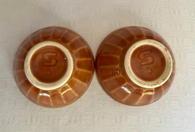 Lot de 2 bols vintage marrons à facettes Digoin Sarreguemines, Taille 5