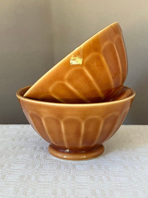 Lot de 2 bols vintage marrons à facettes Digoin Sarreguemines, Taille 5