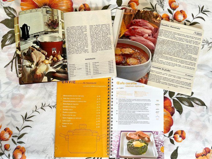 Lot de 3 livres cuisine, recettes pour cocotte minute SEB - Époques 1970, 1980 et 2000