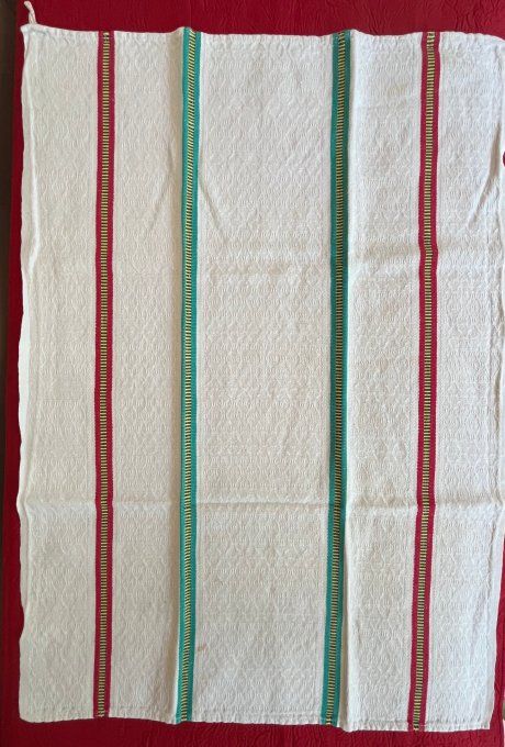 Lot de 3 torchons anciens en coton ou métis de belle qualité à rayures colorées.