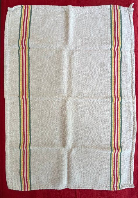 Lot de 3 torchons anciens en coton ou métis de belle qualité à rayures colorées.