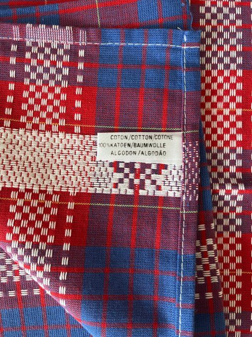 Lot de 5 serviettes de table en coton rouge et bleu, motifs jacquard carreaux et étoiles