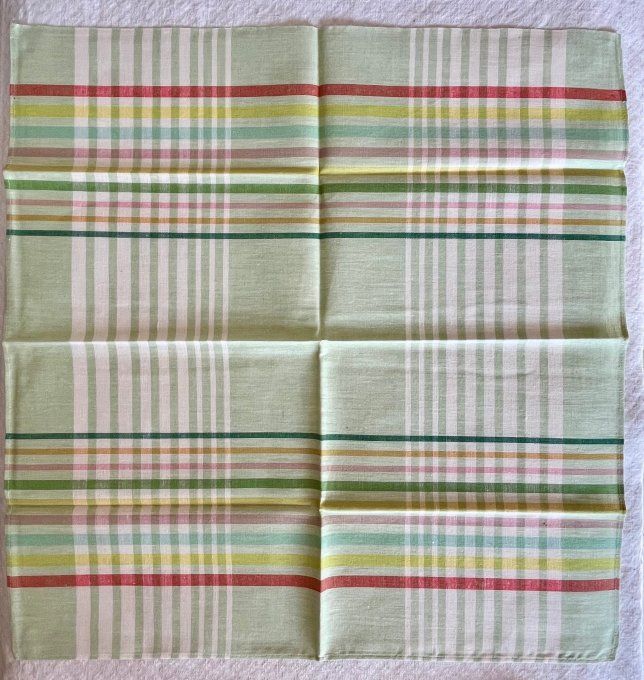 Lot de 5 serviettes de table vintage à rayures colorées comprenant 3 déclinaisons en rose et 2 en ve