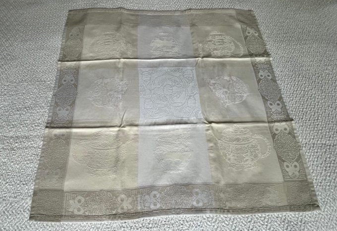 Lot de 5 serviettes de table vintage en tissu damassé bicolore, années 1980/1990