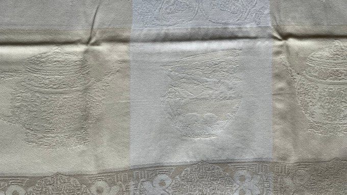 Lot de 5 serviettes de table vintage en tissu damassé bicolore, années 1980/1990