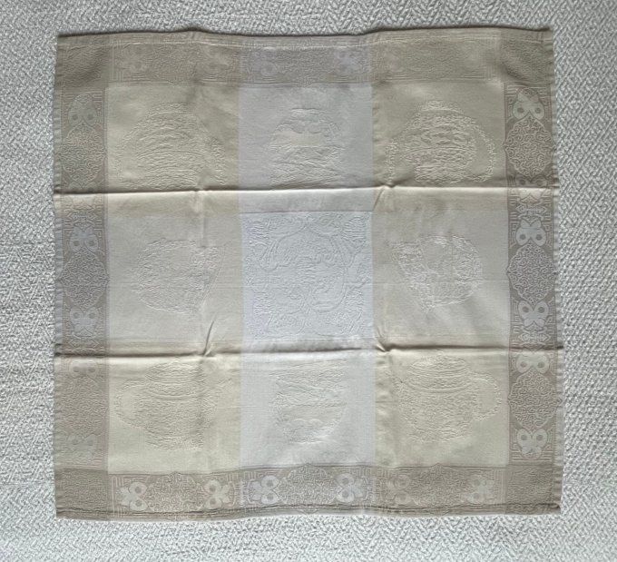 Lot de 5 serviettes de table vintage en tissu damassé bicolore, années 1980/1990