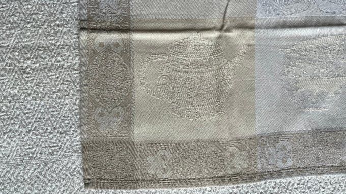 Lot de 5 serviettes de table vintage en tissu damassé bicolore, années 1980/1990