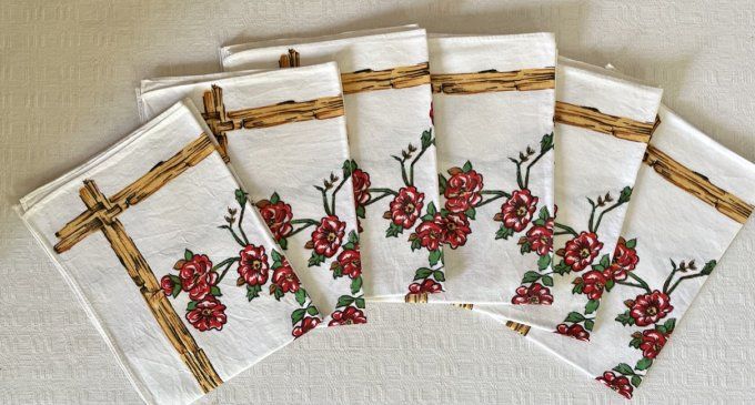 Lot de 6 adorables torchons, fleurs et ouseaux, en coton, neufs