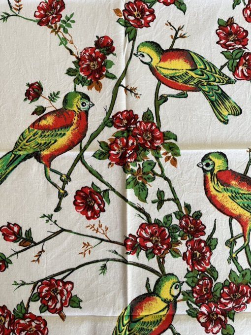Lot de 6 adorables torchons, fleurs et ouseaux, en coton, neufs