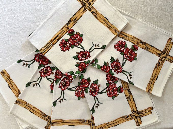 Lot de 6 adorables torchons, fleurs et ouseaux, en coton, neufs