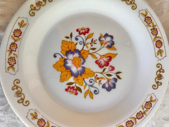 lot de 6 Assiettes à dessert vintage, Arcopal modèle fleuri Delhi