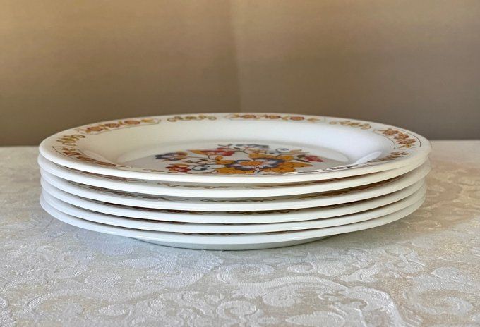 lot de 6 Assiettes à dessert vintage, Arcopal modèle fleuri Delhi