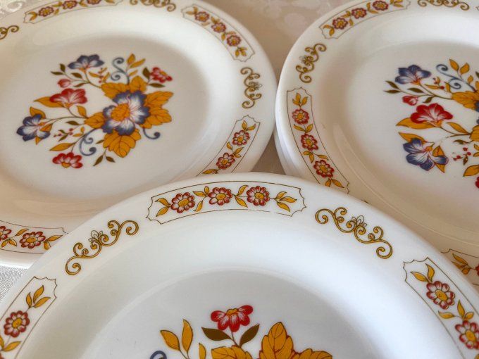 lot de 6 Assiettes à dessert vintage, Arcopal modèle fleuri Delhi