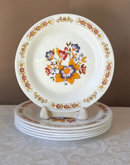 lot de 6 Assiettes à dessert vintage, Arcopal modèle fleuri Delhi