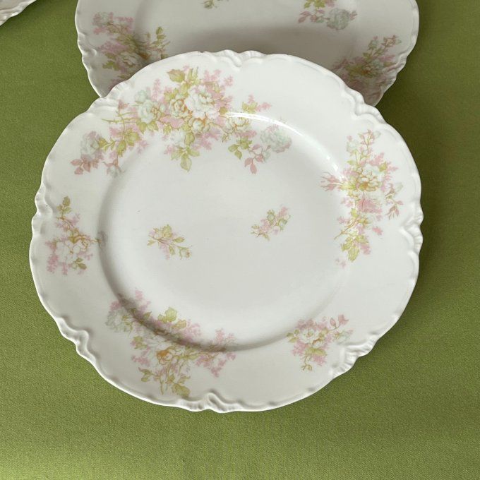 Lot de 6 assiettes anciennes en porcelaine de Limoges Haviland modèle The Bretagne, Art nouveau