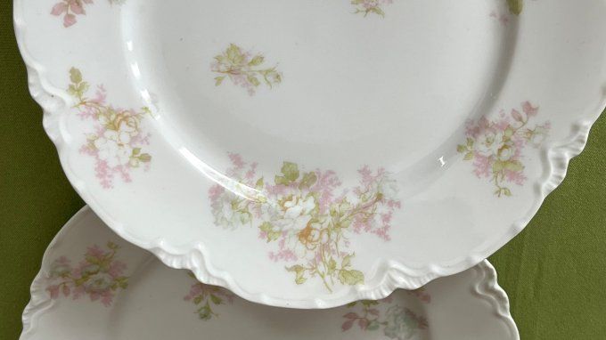 Lot de 6 assiettes anciennes en porcelaine de Limoges Haviland modèle The Bretagne, Art nouveau