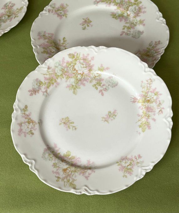 Lot de 6 assiettes anciennes en porcelaine de Limoges Haviland modèle The Bretagne, Art nouveau