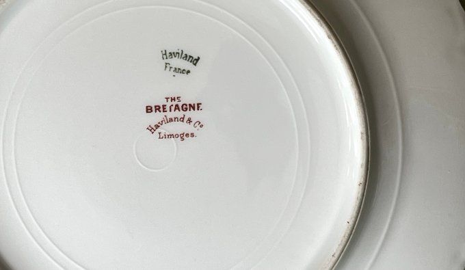 Lot de 6 assiettes anciennes en porcelaine de Limoges Haviland modèle The Bretagne, Art nouveau