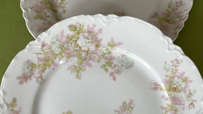 Lot de 6 assiettes anciennes en porcelaine de Limoges Haviland modèle The Bretagne, Art nouveau