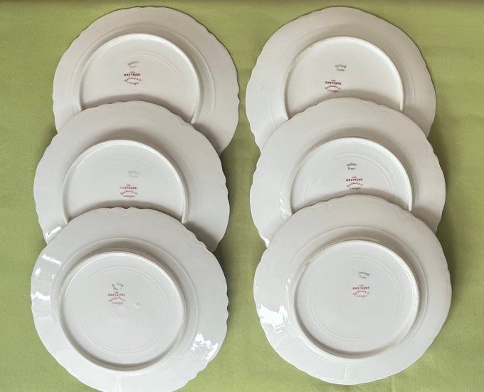 Lot de 6 assiettes anciennes en porcelaine de Limoges Haviland modèle The Bretagne, Art nouveau