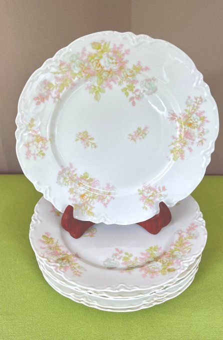 Lot de 6 assiettes anciennes en porcelaine de Limoges Haviland modèle The Bretagne, Art nouveau