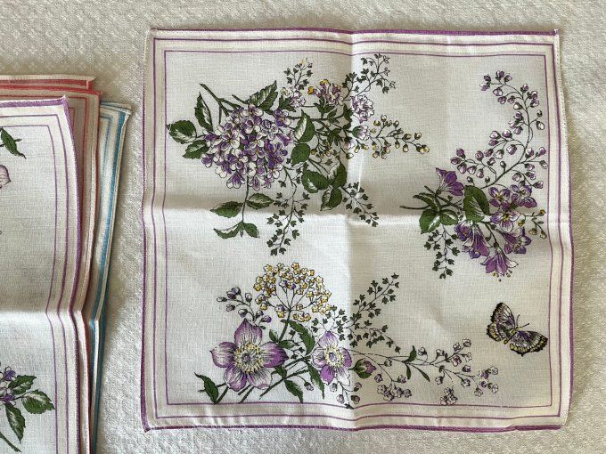 Lot de 6 mouchoirs, 3 modèles au choix, Papillon, Oiseaux ou Fleurs, Neufs