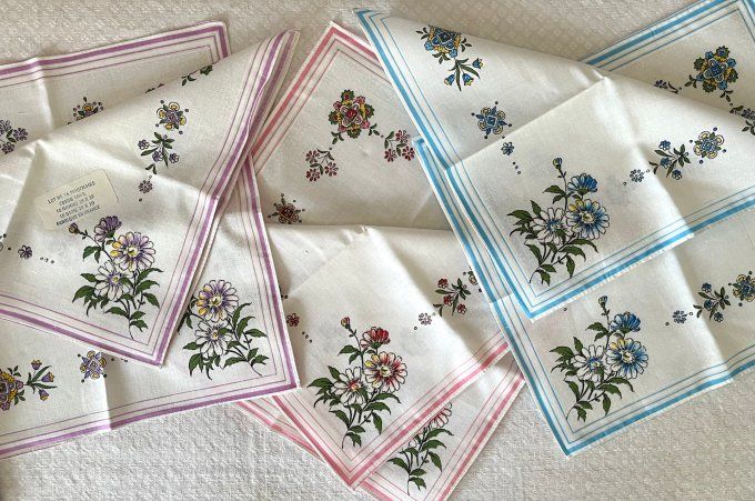 Lot de 6 mouchoirs, 3 modèles au choix, Papillon, Oiseaux ou Fleurs, Neufs