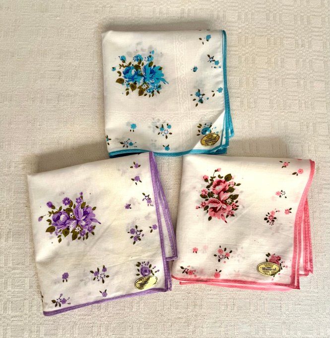 Lot de 6 mouchoirs fleuris en coton, Neufs