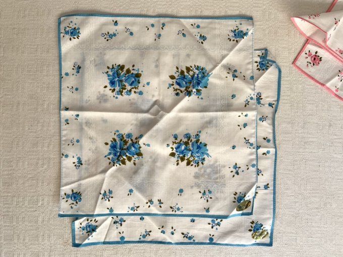 Lot de 6 mouchoirs fleuris en coton, Neufs