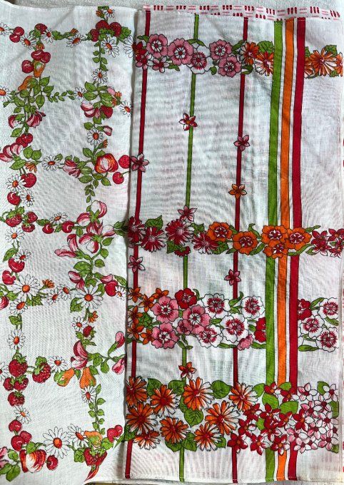 Lot de 6 torchons à imprimés assortis vintage, pur coton, Neuf