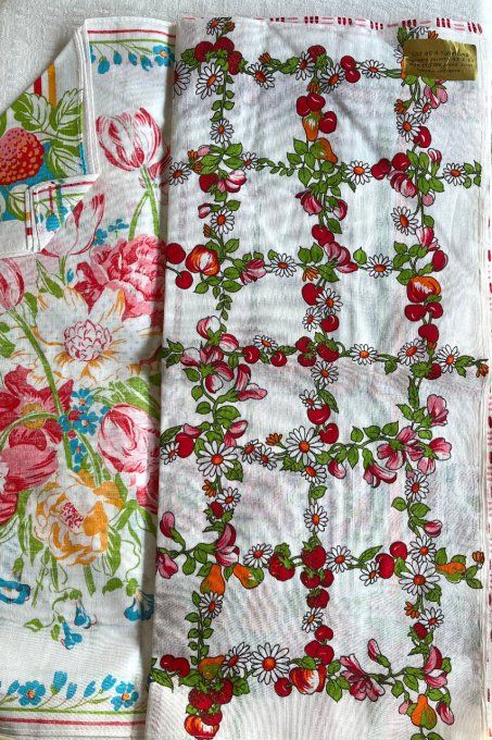 Lot de 6 torchons à imprimés assortis vintage, pur coton, Neuf