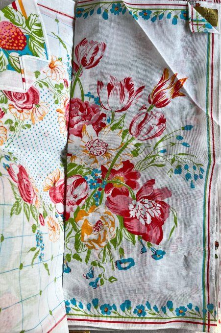 Lot de 6 torchons à imprimés assortis vintage, pur coton, Neuf