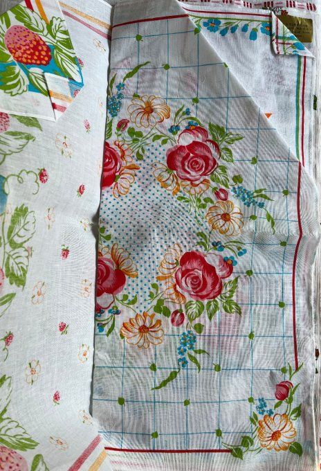 Lot de 6 torchons à imprimés assortis vintage, pur coton, Neuf