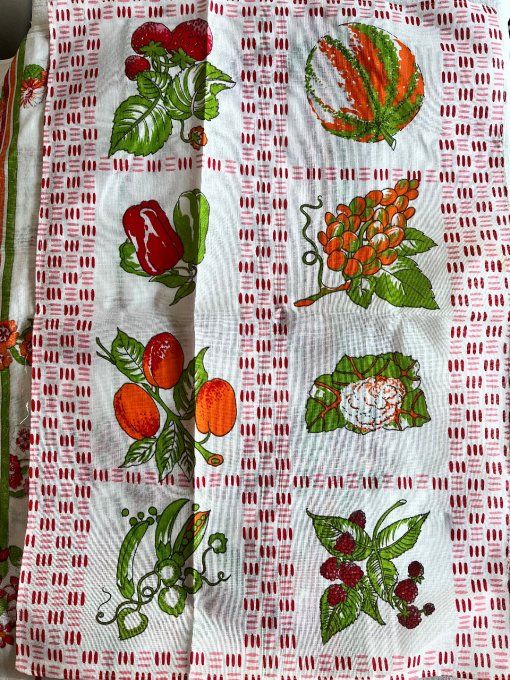 Lot de 6 torchons à imprimés assortis vintage, pur coton, Neuf