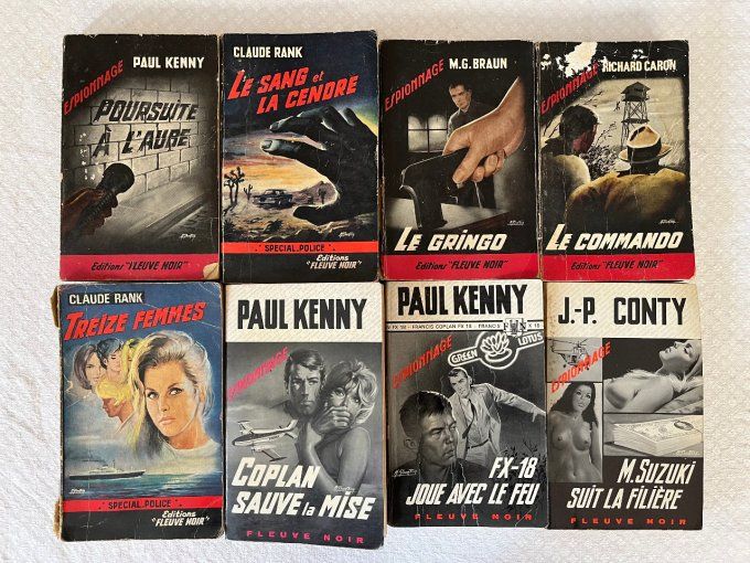 Lot de 8 livres d'espionnage, Éditions Fleuve noir