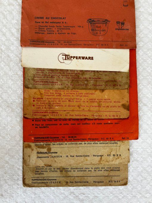 Lot de fiches recettes Tupperware vintage - Périgueux (Années 60) - Collector