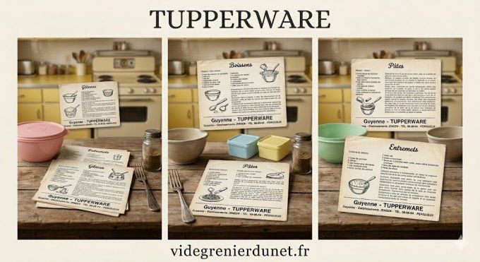 Lot de fiches recettes Tupperware vintage - Périgueux (Années 60) - Collector