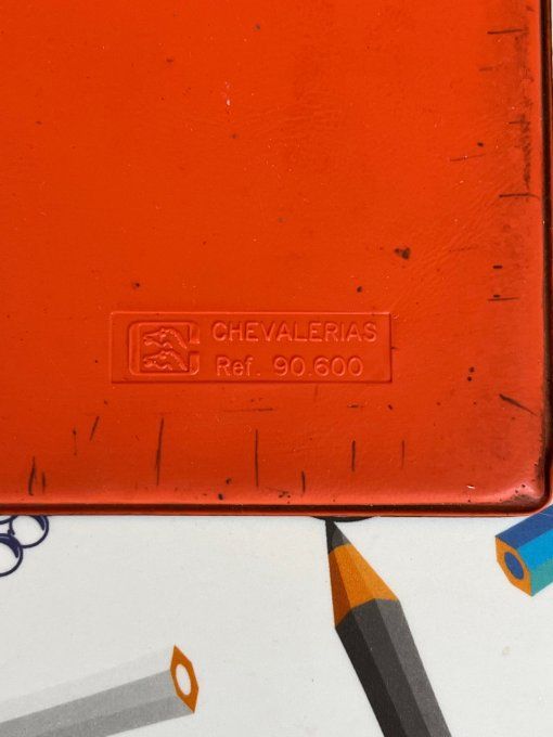 Lot pour bureau vintage, Pot à crayons calendrier perpetuel et porte bloc orange