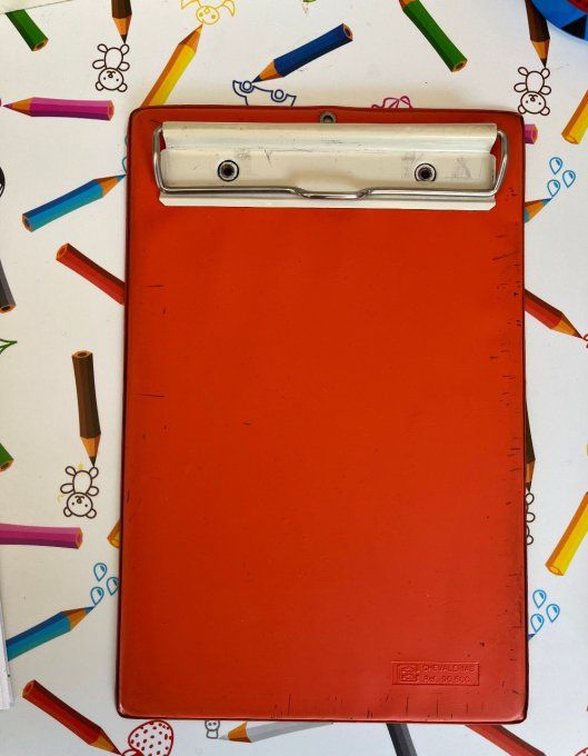 Lot pour bureau vintage, Pot à crayons calendrier perpetuel et porte bloc orange