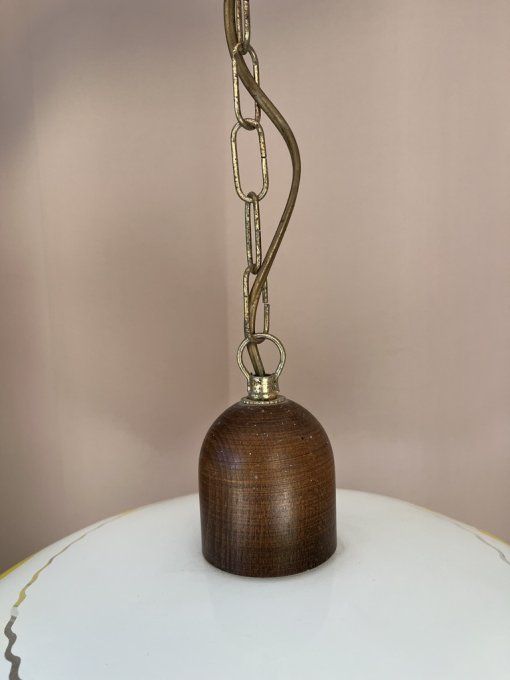 Lustre avec abat-jour en verre opale décoré, vintage