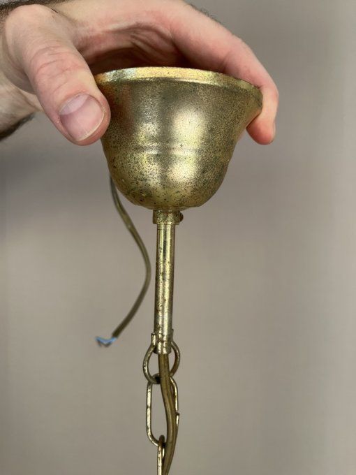 Lustre avec abat-jour en verre opale décoré, vintage