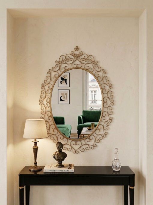 Magnifique miroir signé CHATY VALLAURIS A.M signé, en fer forgé, Vintage