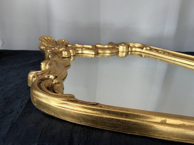 Miroir mural vintage baroque, Rococo doré - Cadre en bois sculpté - Années 60